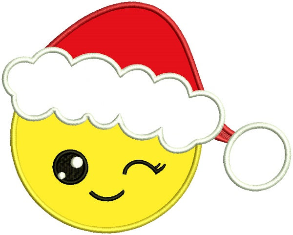 Winking Emoji Wearing Santa Hat Christmas Applique Machine Embroidery Design Digitized Pattern