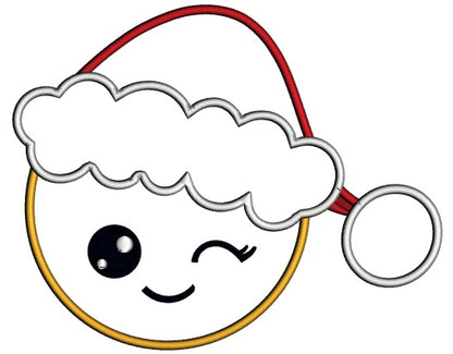 Winking Emoji Wearing Santa Hat Christmas Applique Machine Embroidery Design Digitized Pattern