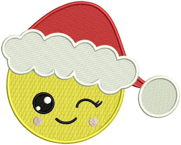 Winking Emoji Wearing Santa Hat Christmas Filled Machine Embroidery Design Digitized Pattern