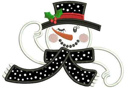 Winking Snowman Applique Christmas Machine Embroidery Design Digitized Pattern