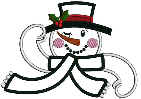 Winking Snowman Applique Christmas Machine Embroidery Design Digitized Pattern