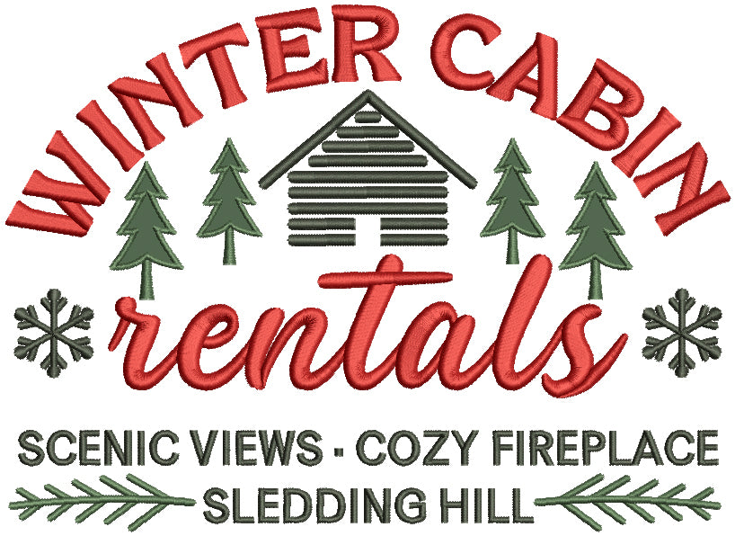 Winter Cabin Rentals Scenic Views Christmas Applique Machine Embroidery Design Digitized Pattern
