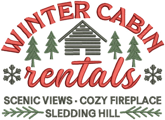 Winter Cabin Rentals Scenic Views Christmas Filled Machine Embroidery Design Digitized Pattern