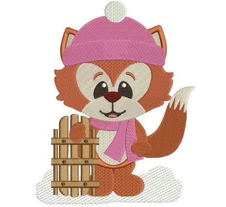 Winter Fox Wearing a Scarf Filled Machine Embroidery Digitized Design Pattern