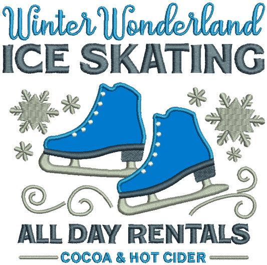 Winter Wonderland Ice Skating All Day Rentals Cocoa And Hot Cider Ice Skates Applique Machine Embroidery Design Digitized Pattern