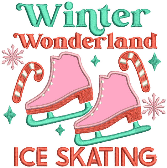 Winter Wonderland Ice Skating Christmas Applique Machine Embroidery Design Digitized Pattern