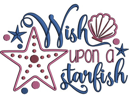 Wish Upon A Starfish Summer Applique Machine Embroidery Design Digitized Pattern