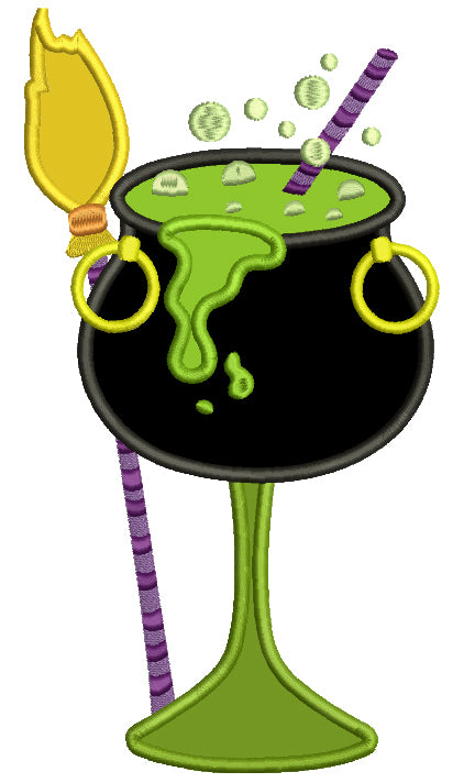 Witch's Boiling Hot Pot Drink Halloween Applique Machine Embroidery Digitized Design Pattern