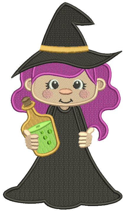 Witch Holding Magic Potion Halloween Filled Machine Embroidery Design Digitized Pattern