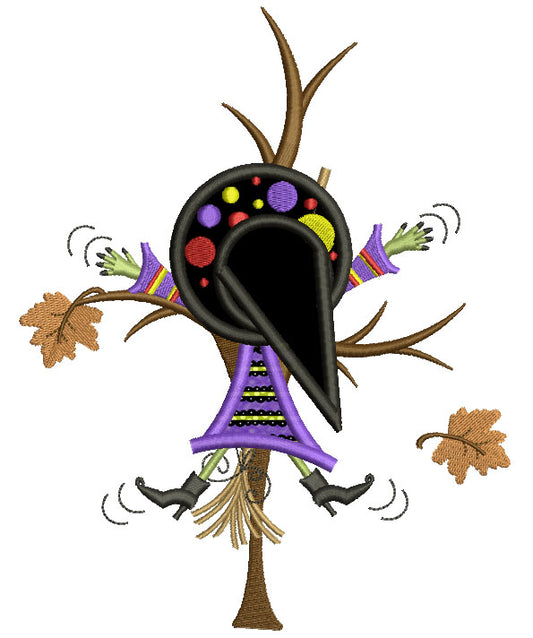 Witch Smacked into a Tree Halloween Applique Machine Embroidery Digitized Design Pattern