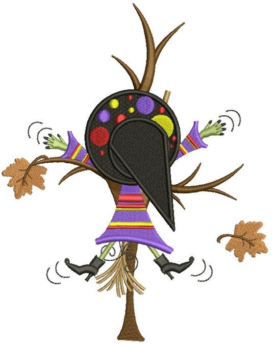 Witch Smacked into a Tree Halloween Filled Machine Embroidery Digitized Design Pattern