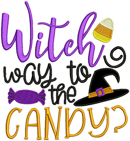 Witch Way Is The Candy Halloween Applique Machine Embroidery Design Digitized Pattern