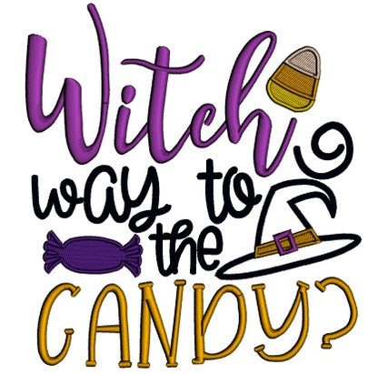 Witch Way Is The Candy Halloween Applique Machine Embroidery Design Digitized Pattern