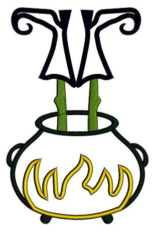Witch feet in the pot Applique wearing witch hat Machine Embroidery Digitized Pattern - Instant Download - 4x4 , 5x7, 6x10