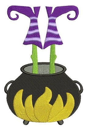 Witch feet in the pot wearing witch hat Machine Embroidery Digitized Filled Pattern - Instant Download - 4x4 , 5x7, 6x10
