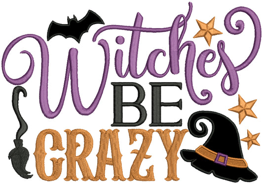 Witches Be Crazy Witch Hat Halloween Applique Machine Embroidery Design Digitized Pattern