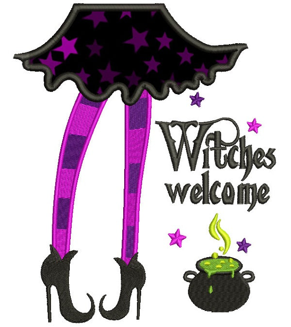 Witches Welcome Halloween Applique Machine Embroidery Design Digitized Pattern