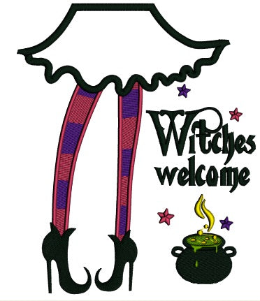 Witches Welcome Halloween Applique Machine Embroidery Design Digitized Pattern