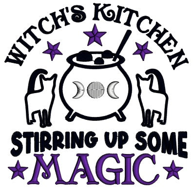 Witch's Kitchen Stirring Up Some Magic Applique Machine Embroidery Design Digitized Pattern