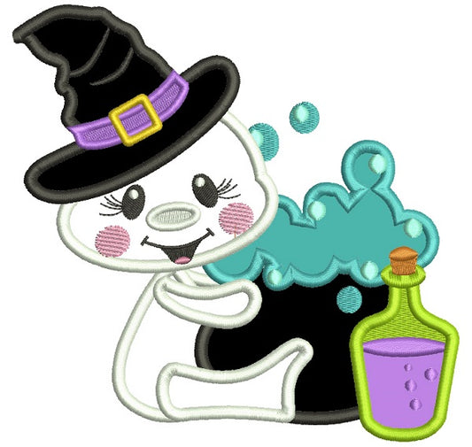 Wizard Ghost Brewing Potion Applique Halloween Machine Embroidery Design Digitized Pattern