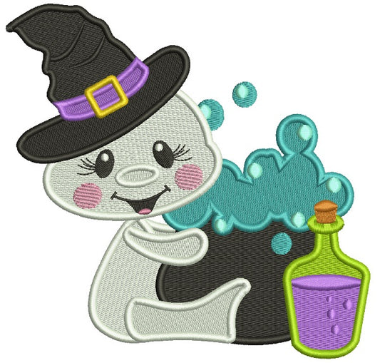 Wizard Ghost Brewing Potion Filled Halloween Machine Embroidery Design Digitized Pattern