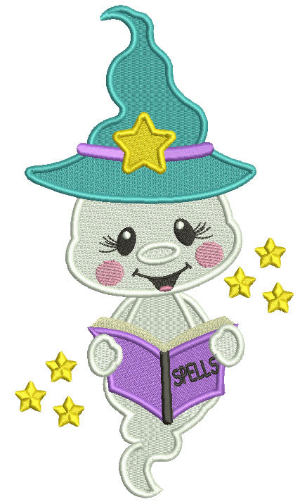 Wizard Ghost Holding Spells Book Filled Halloween Machine Embroidery Design Digitized Pattern