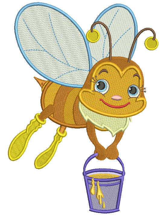 Worker Bee With a Bucket Full Of Honey Filled Machine Embroidery Design Digitized Pattern