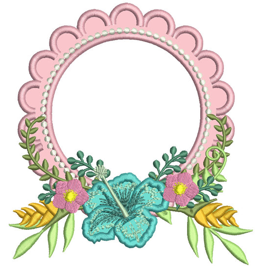 Wreath With Beautiful Flowers Applique Machine Embroidery Design Digitized Pattern