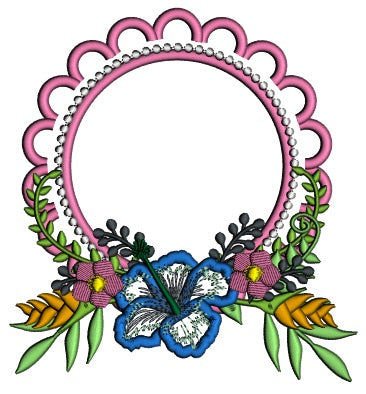 Wreath With Beautiful Flowers Applique Machine Embroidery Design Digitized Pattern