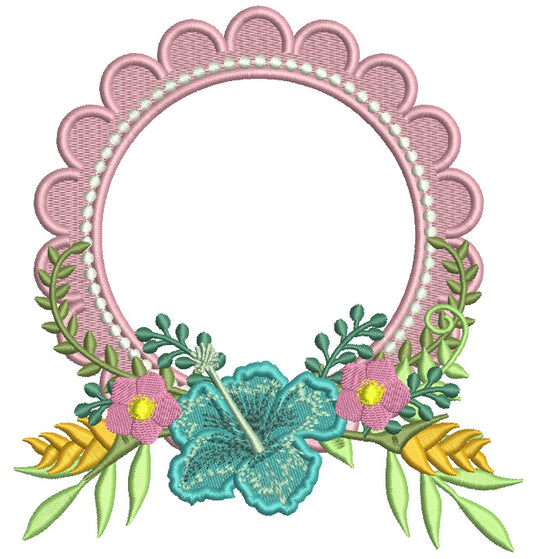 Wreath With Beautiful Flowers Filled Machine Embroidery Design Digitized Pattern
