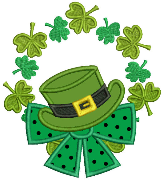 Wreath With Hat And a Bow St. Patricks Applique Machine Embroidery Design Digitized Pattern
