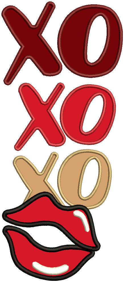 XO XO XO Lips Love Applique Machine Embroidery Design Digitized Pattern