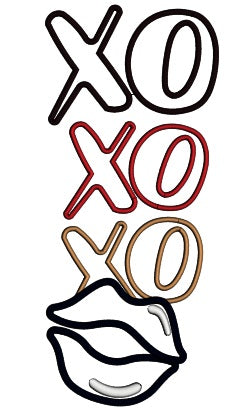 XO XO XO Lips Love Applique Machine Embroidery Design Digitized Pattern