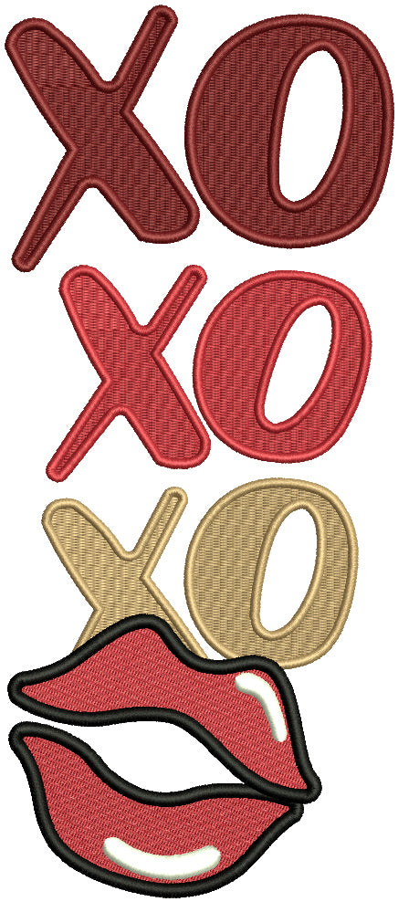 XO XO XO Lips Love Filled Machine Embroidery Design Digitized Pattern