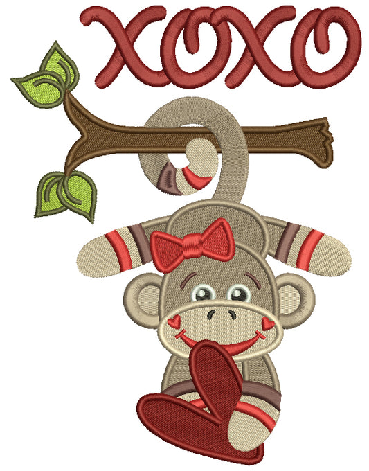 XOXO Looks Like Sock Monkey Filled Machine Embroidery Design Digitized Pattern