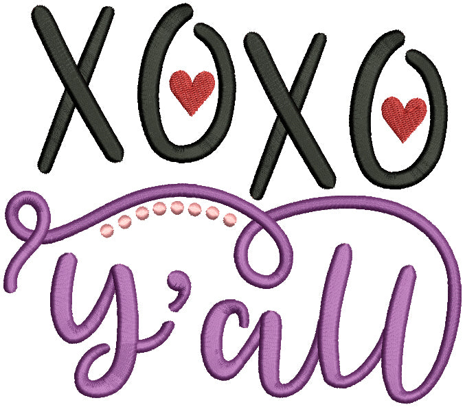 XOXO Y'ALL Filled Valentine's Day Machine Embroidery Design Digitized Pattern