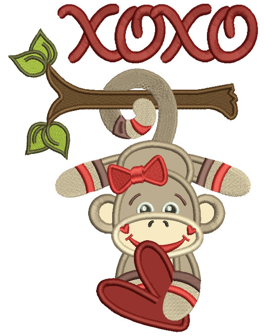 XOXO Looks Like Sock Monkey Applique Machine Embroidery Design Digitized Pattern