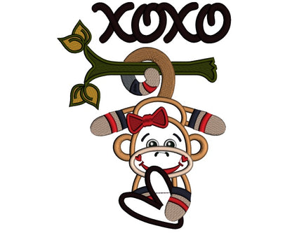 XOXO Looks Like Sock Monkey Applique Machine Embroidery Design Digitized Pattern