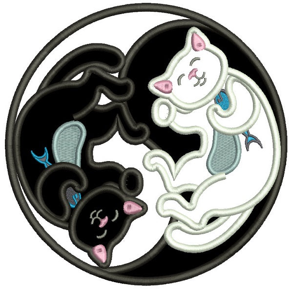 Ying Yang Black And White Cats Applique Summer Machine Embroidery Design Digitized Pattern