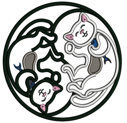 Ying Yang Black And White Cats Applique Summer Machine Embroidery Design Digitized Pattern