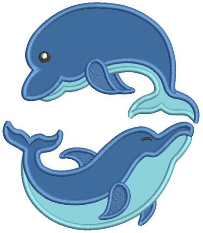 Ying Yang Two Dolphins Swimming Applique Machine Embroidery Design Digitized Pattern