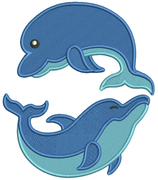 Ying Yang Two Dolphins Swimming Filled Machine Embroidery Design Digitized Pattern