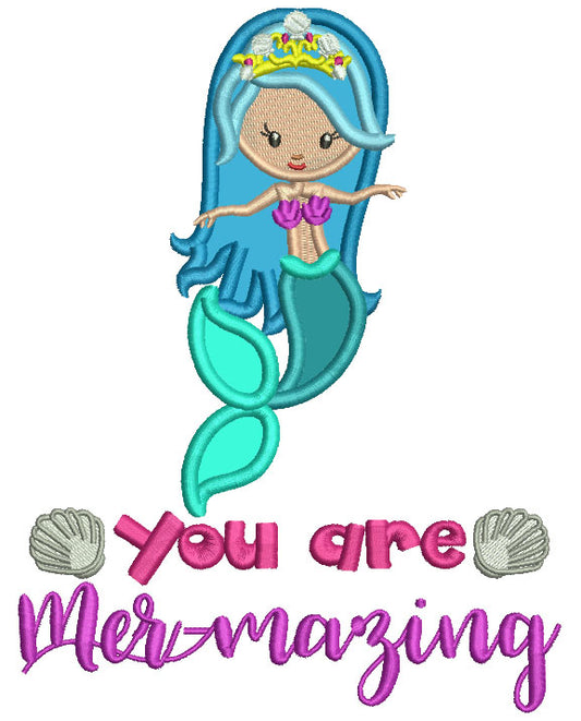 You Are Mer-mazing Mermaid Applique Machine Embroidery Design Digitized Pattern