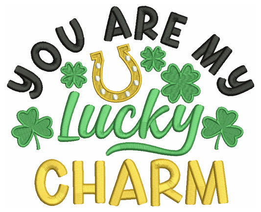 You Are My Lucky Charm Shamrocks With Horseshoe St.Patrick's Day Filled Machine Embroidery Design Digitized Pattern