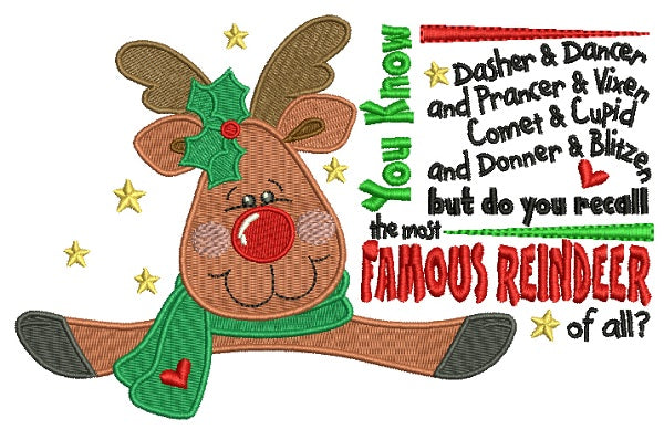 You Know Dasher and Dancer The Famous Reindeer of All Filled Machine Embroidery Design Digitized Pattern