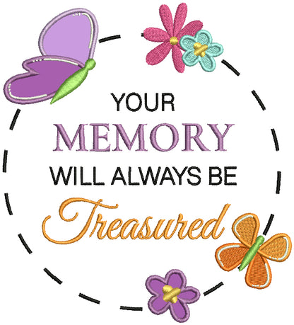 Your Memory Will Always Be Treasured Applique Machine Embroidery Design Digitized Pattern
