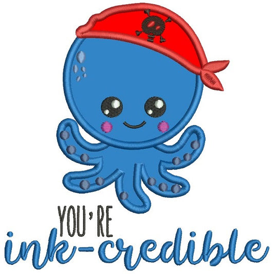 You're Ink-Credible Cute Pirate Octopus Applique Machine Embroidery Design Digitized Pattern