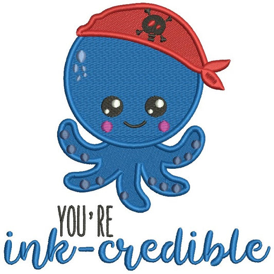 You're Ink-Credible Cute Pirate Octopus Filled Machine Embroidery Design Digitized Pattern