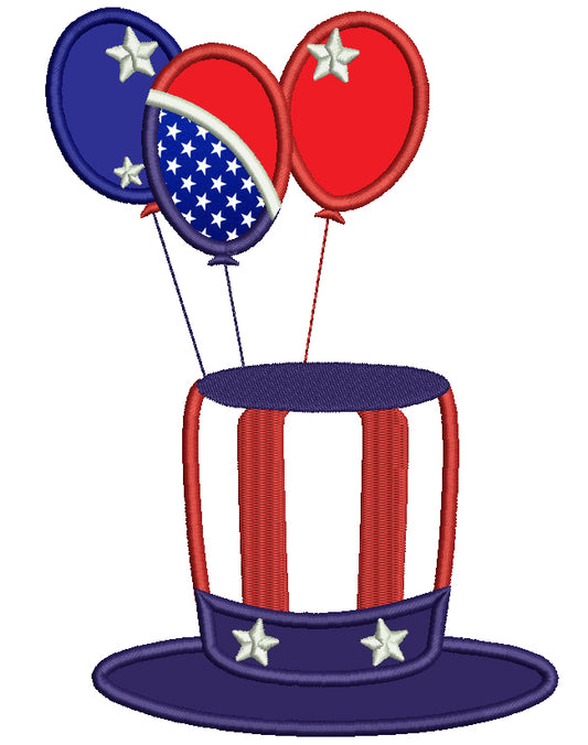 American Hat with Balloon 4th of July Independence Day Applique Machine Embroidery Digitized Design Pattern