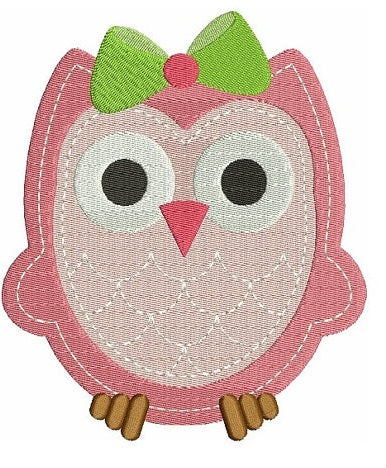 Baby Owl with cute Bow Machine Embroidery Digitized Design Filled Patt ...